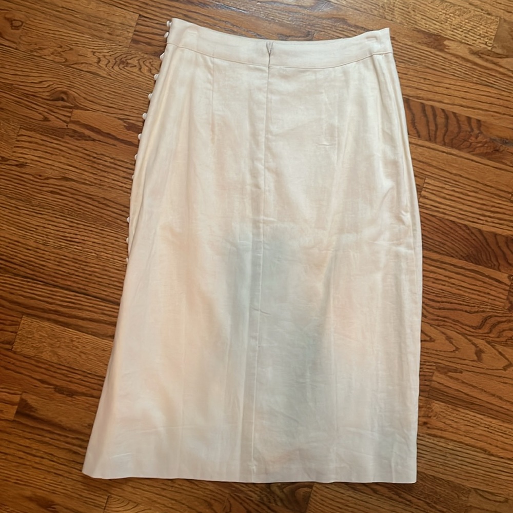 Madewell Linen Blend Tan Button Slit Midi Skirt - Picture 2 of 4